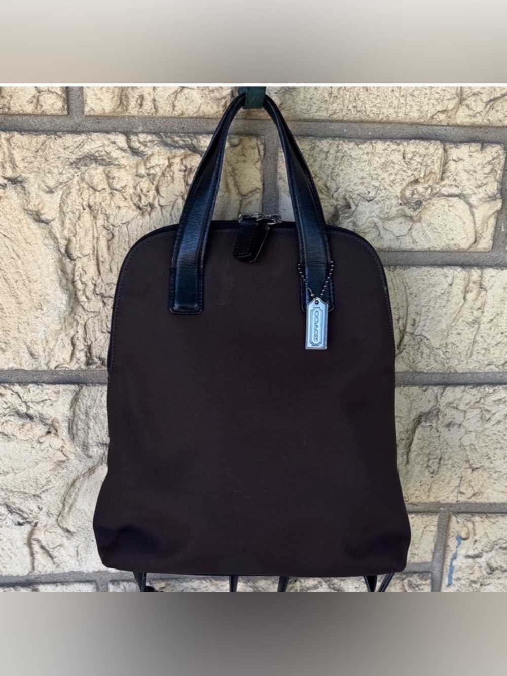 Coach Dark Brown Backpack Leather & Nylon Black Leather Handles 90’s